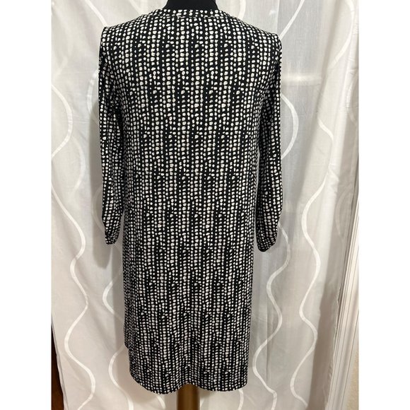 Apt. 9 Black & White Print Dress With Roll Tab Sleeves And Pockets, Size Medium - Picture 3 of 8